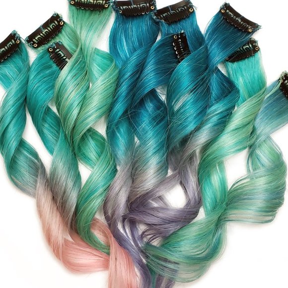 Accessories - Pastel Blue rainbow ombre human hair extensions